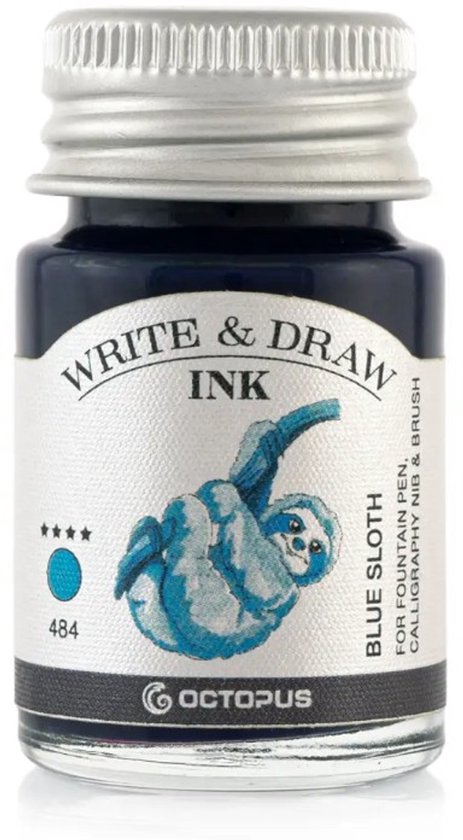 Glazen dip pen set in doosje - Groen - Potje Octopus inkt blauw-blue sloth