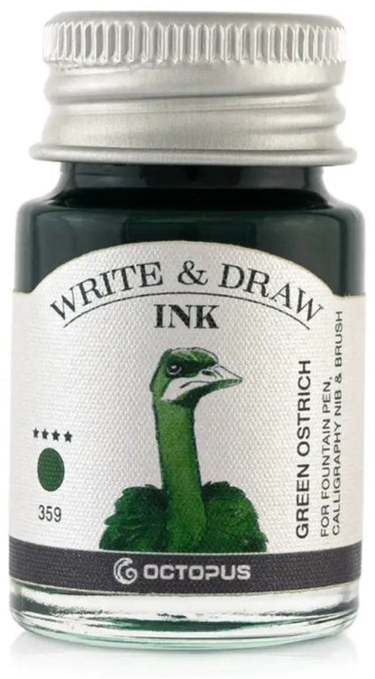 Glazen dip pen set in doosje - Groen - Potje Octopus inkt green ostrich