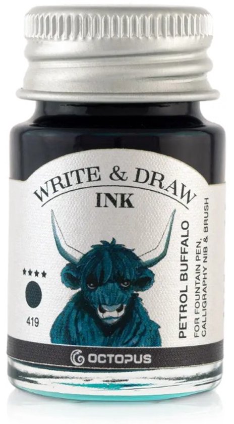 Octopus Write and Draw Ink Set BASIC MIX, watervaste inkt voor schrijven en tekenen, kalligrafie inkt, lichtechte tekeninkt voor vulpen, glaspen, penseel, 6 x 10 ml