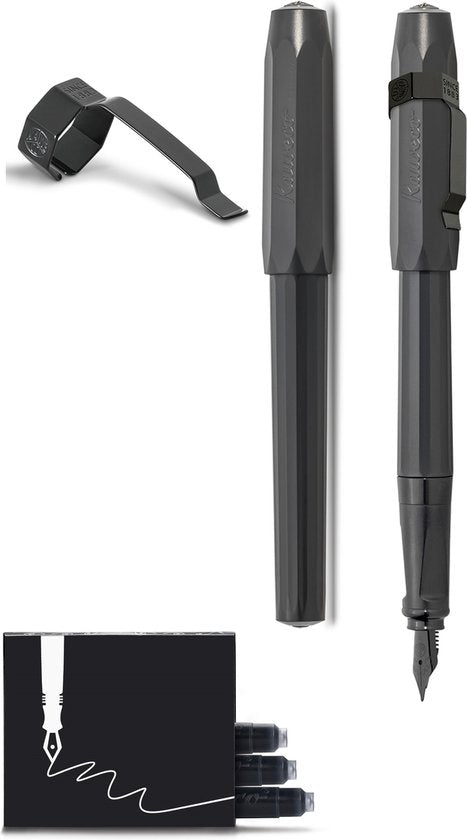 Kaweco - Vulpen met Clip - Perkeo - ZWART - Medium - Doosje vullingen
