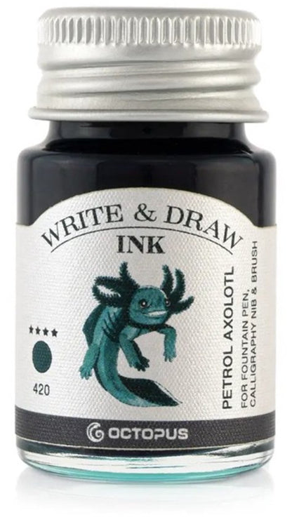 Octopus Write and Draw Ink Set RIVER, watervaste inkt voor schrijven en tekenen, kalligrafie inkt, lichtechte tekeninkt voor vulpen, glaspen, penseel, 6 x 10 ml