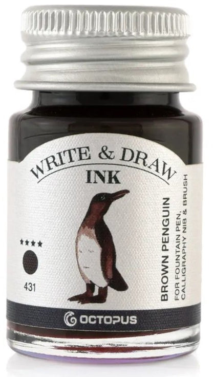 Glazen dip pen set Oranje - Potje Octopus inkt brown penquin