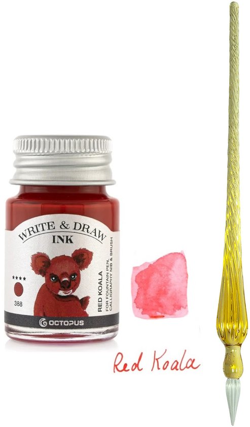 Glazen dip pen set Oranje - Potje Octopus inkt red koala