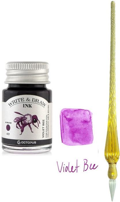 Glazen dip pen set Oranje - Potje Octopus inkt violet bee
