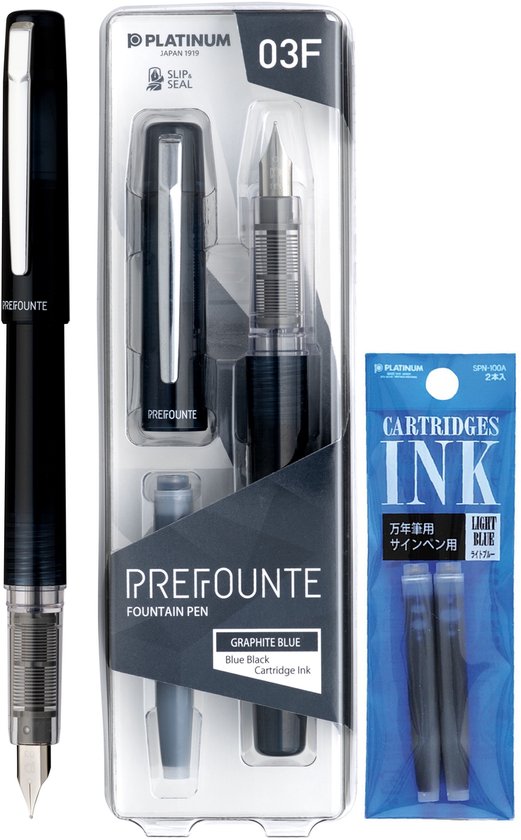 Platinum - Preppy - Prefounte Vulpen - Fine - Graphite Blue - Met Lichtblauwe vullingen