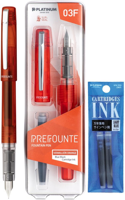 Platinum - Preppy - Prefounte Vulpen - Medium - Vermillion Orange - Met Lichtblauwe vullingen