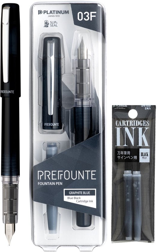 Platinum - Preppy - Prefounte Vulpen - Fine - Graphite Blue - Met vullingen Zwart