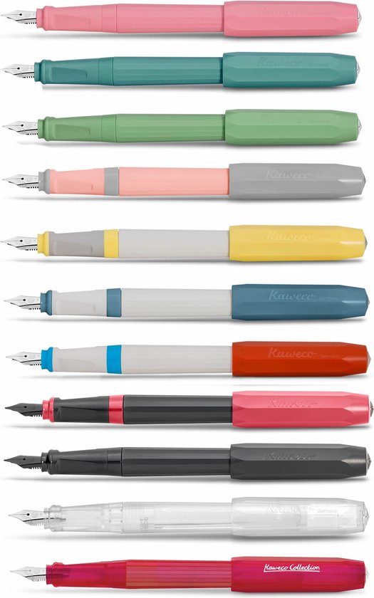 Kaweco - Vulpen Perkeo INFRARED - FINE - Tin Box long - Clip Silver - Dispenser Twist & Out with 8 colours cartridges - doosje zwarte Vulpeninkt