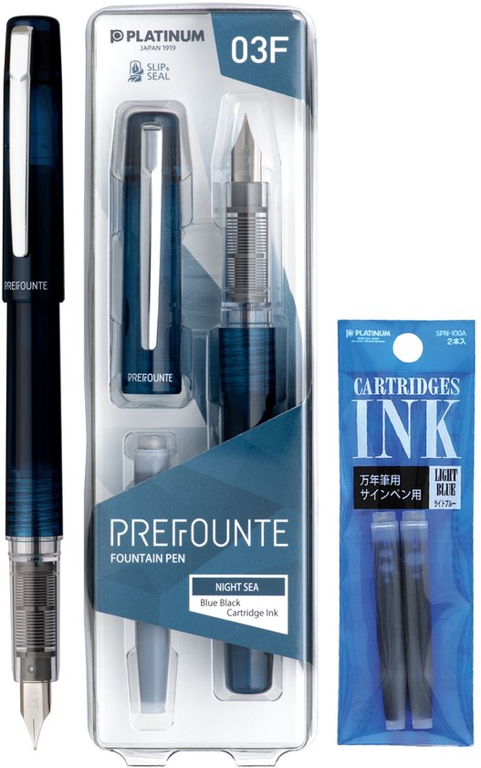 Platinum - Preppy - Prefounte Vulpen - Fine - Night Sea - Met Lichtblauwe vullingen