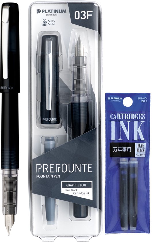 Platinum - Preppy - Prefounte Vulpen - Fine - Graphite Blue - Met vullingen Blauw Zwart