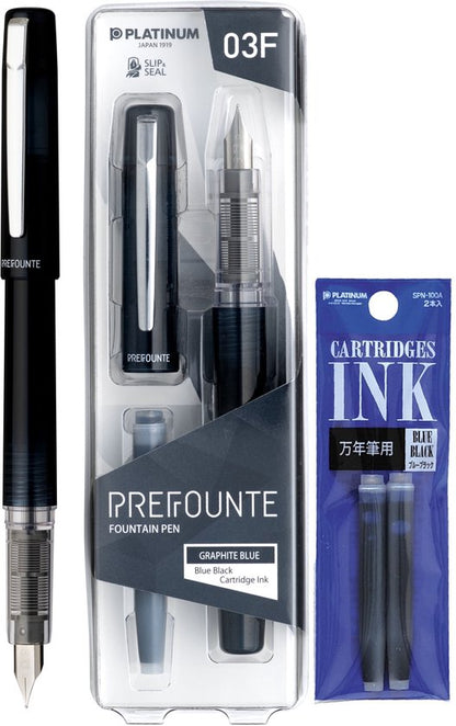 Platinum - Preppy - Prefounte Vulpen - Fine - Graphite Blue - Met vullingen Blauw Zwart