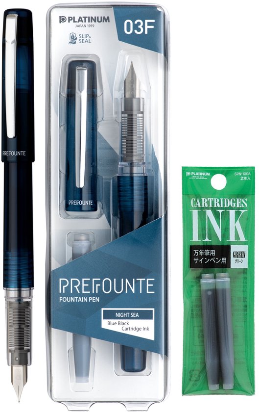 Platinum - Preppy - Prefounte Vulpen - Medium - Night Sea - Met Groene vullingen