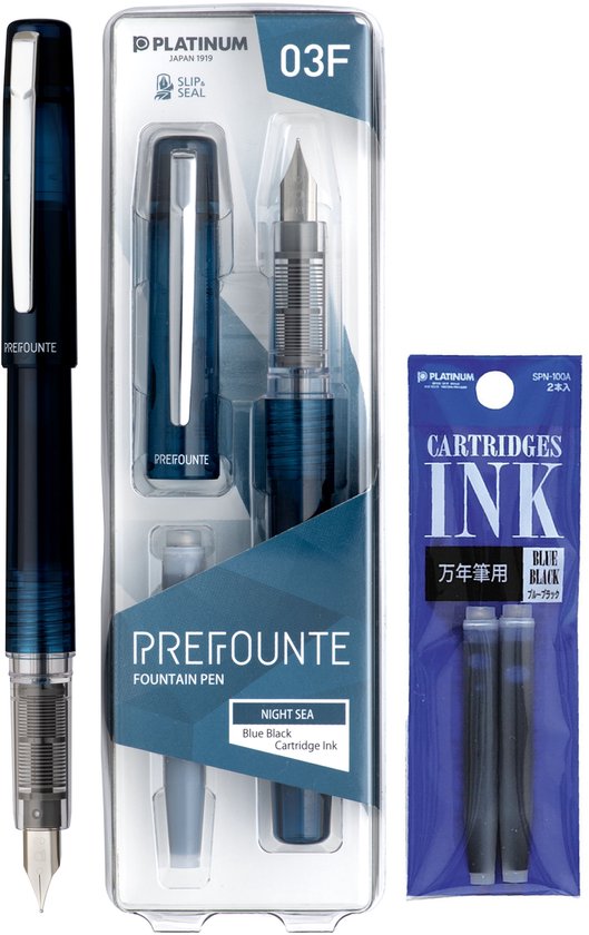 Platinum - Preppy - Prefounte Vulpen - Medium - Night Sea - Met vullingen Blauw Zwart