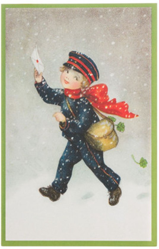 Nostalgische kerstkaarten - 4 stuks - Klassieke Vintage afbeeldingen - Winter - Sneeuw - Feestelijk - Jaarwisseling - Oude Brocante kerstkaarten 15X10,5 en 14X9