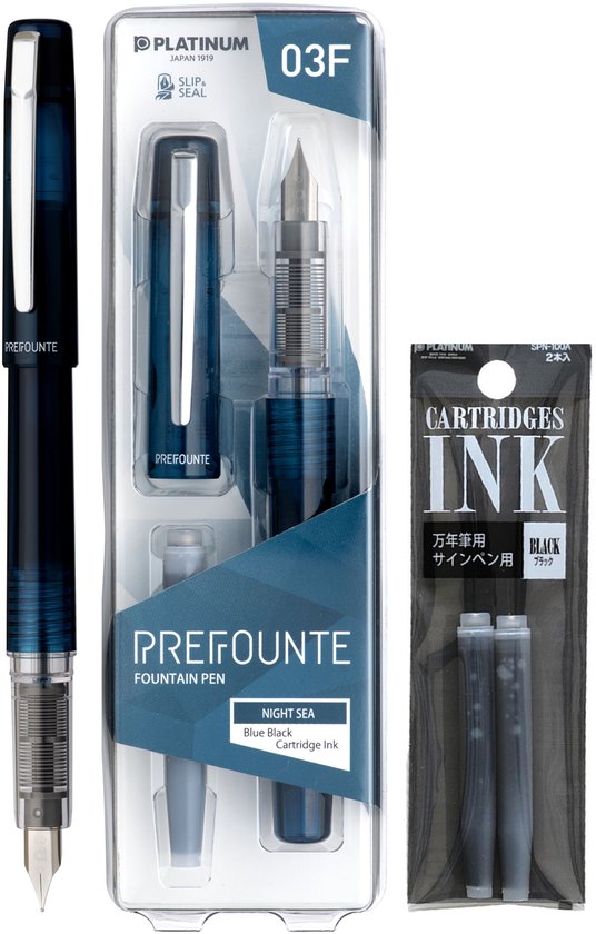 Platinum - Preppy - Prefounte Vulpen - Medium - Night Sea - Met vullingen Zwart