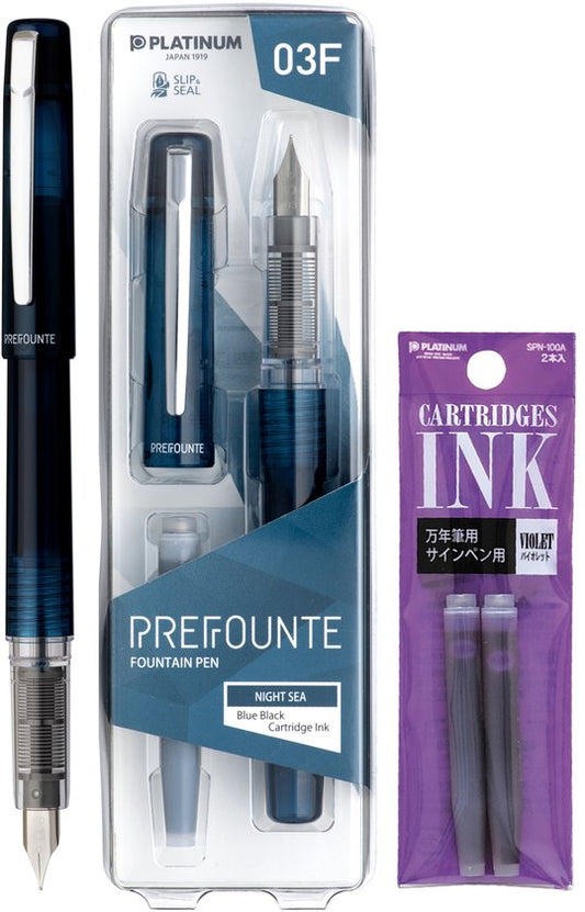 Platinum - Preppy - Prefounte Vulpen - Fine - Night Sea - Met Paarse vullingen