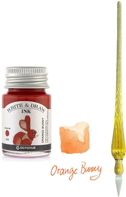 Glazen dip pen set Oranje - Potje Octopus inkt oranje bunny