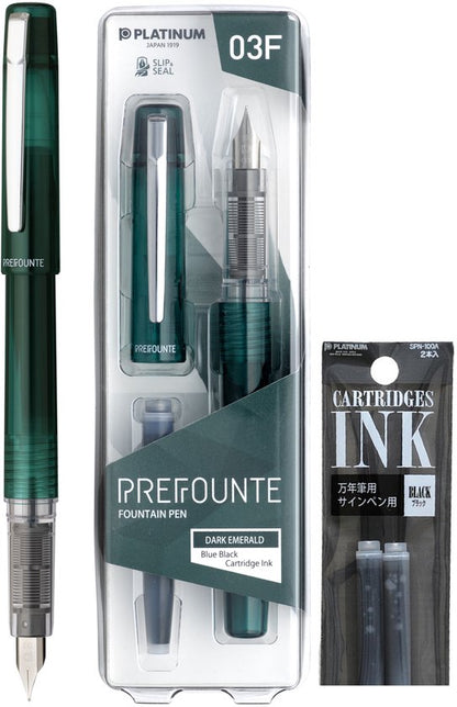 Platinum - Preppy - Prefounte Vulpen - Medium - Dark Emerald - Met vullingen Zwart