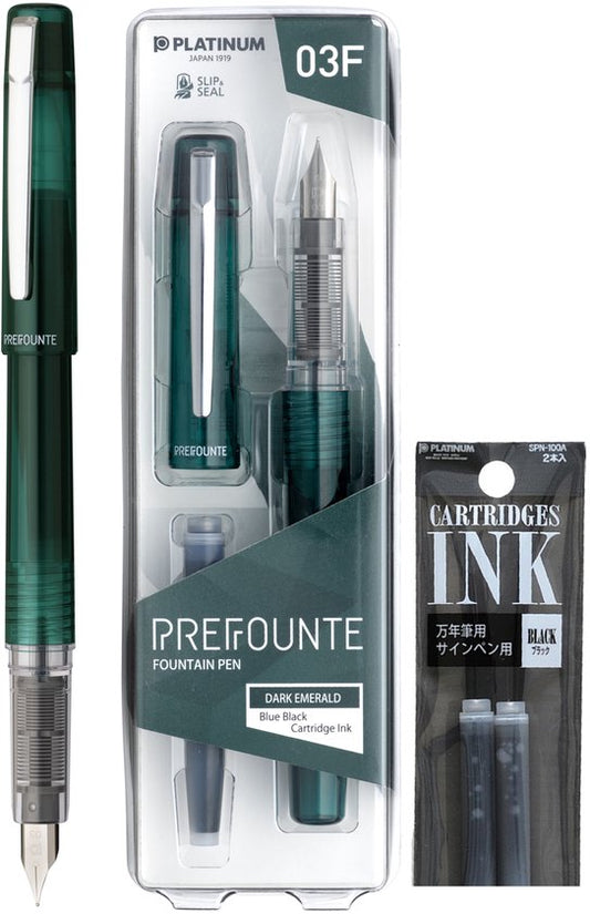 Platinum - Preppy - Prefounte Vulpen - Medium - Dark Emerald - Met vullingen Zwart