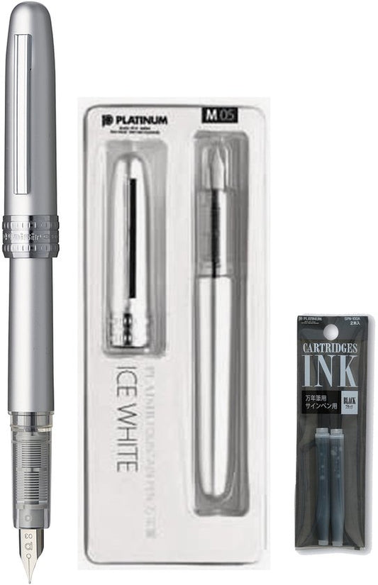 Platinum Japan - Plaisir Fountain Pen - FIJN - Vulpen - Ice White - penpunt: fijn 03 - Met extra navullingen Zwart