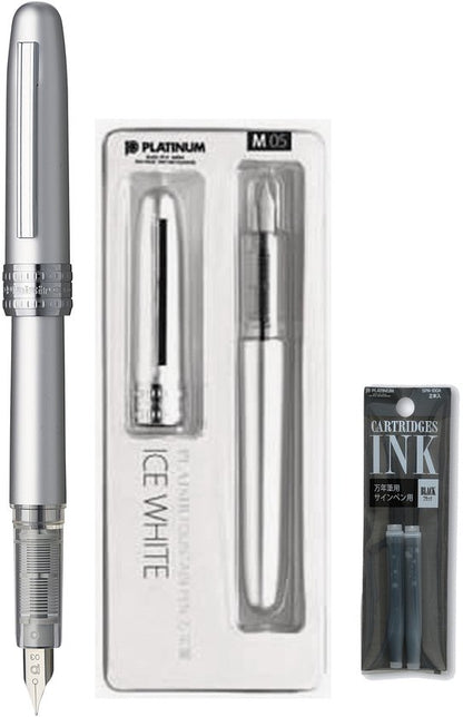 Platinum Japan - Plaisir Fountain Pen - Medium - Vulpen - Ice White - penpunt: Medium 05 - Met extra vullingen Zwart