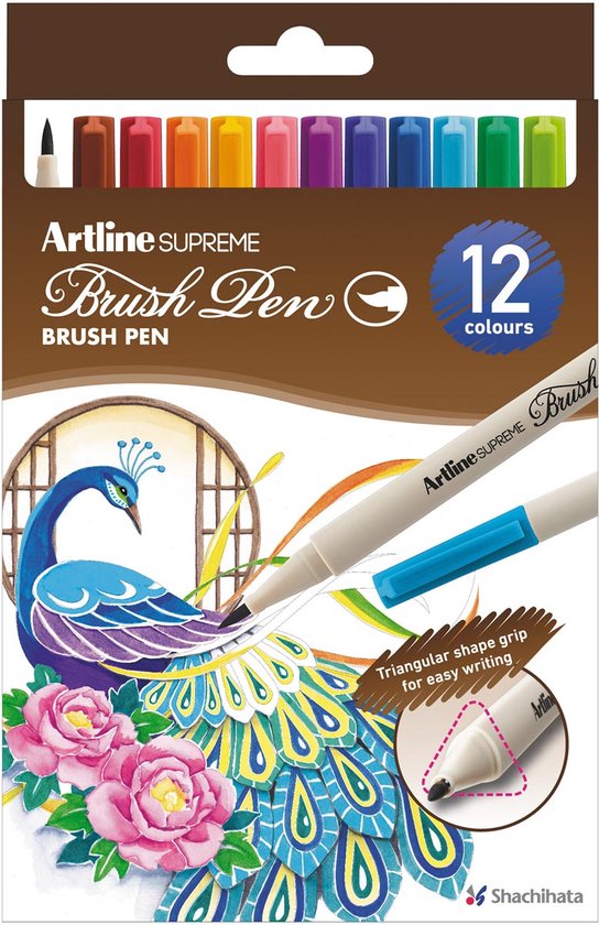 Artline Supreme Brushpen - Set 12 Stuks - Flexibele Penseelpunt - Handlettering & Kalligrafie - 12 Kleuren