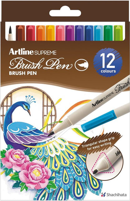 Artline Supreme Brushpen - Set 12 Stuks - Flexibele Penseelpunt - Handlettering & Kalligrafie - 12 Kleuren