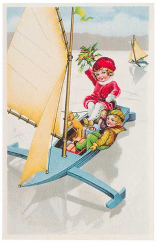 Nostalgische kerstkaarten - 4 stuks - Klassieke Vintage afbeeldingen - Winter - Sneeuw - Feestelijk - Jaarwisseling - Oude Brocante kerstkaarten 15X10,5 en 14X9