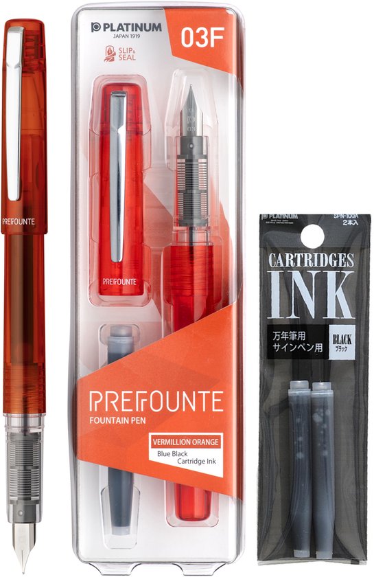 Platinum - Preppy - Prefounte Vulpen - Medium - Vermillion Orange - Met vullingen Zwart