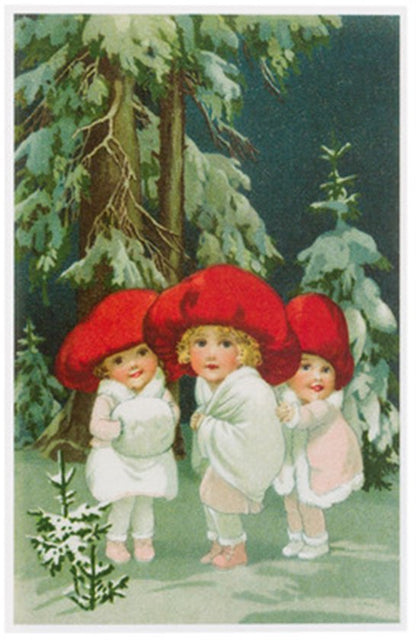 Nostalgische kerstkaarten - 4 stuks - Klassieke Vintage afbeeldingen - Winter - Sneeuw - Feestelijk - Jaarwisseling - Oude Brocante kerstkaarten 15X10,5 en 14X9
