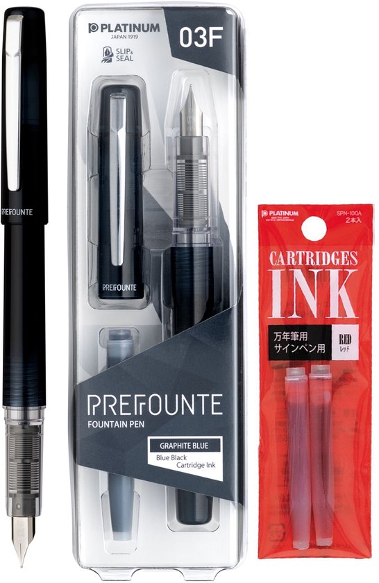 Platinum - Preppy - Prefounte Vulpen - Medium - Graphite Blue - Met Rode vullingen