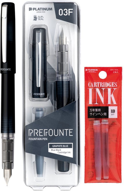 Platinum - Preppy - Prefounte Vulpen - Medium - Graphite Blue - Met Rode vullingen