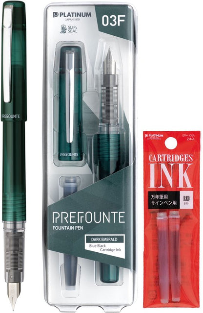 Platinum - Preppy - Prefounte Vulpen - Medium - Dark Emerald - Met Rode vullingen