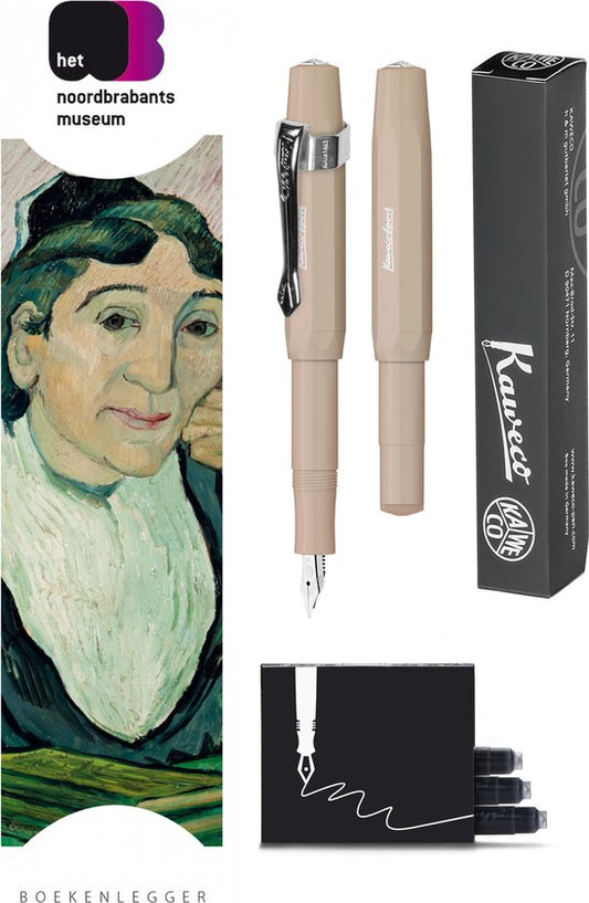 Kaweco - Vulpenset - 4delig - Vulpen Sport Skyline Macchiato Fountain Pen - Extra Breed - Nostalgic Octagonal Clip Chrome - Doosje zwarte vullingen - Bekking & Blitz Boekenlegger -nr3