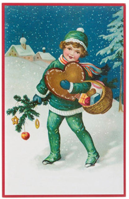 Nostalgische kerstkaarten - 4 stuks - Klassieke Vintage afbeeldingen - Winter - Sneeuw - Feestelijk - Jaarwisseling - Oude Brocante kerstkaarten 15X10,5 en 14X9