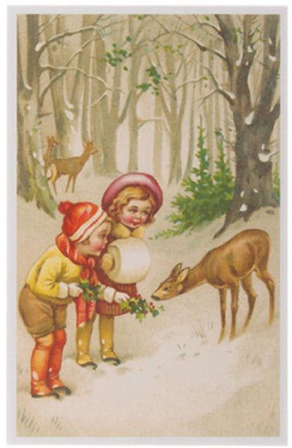 Nostalgische kerstkaarten - 4 stuks - Klassieke Vintage afbeeldingen - Winter - Sneeuw - Feestelijk - Jaarwisseling - Oude Brocante kerstkaarten 15X10,5 en 14X9