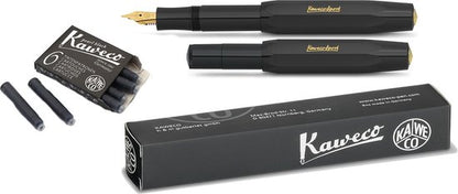 Kaweco Vulpen Sport Classic Black Fountain Vulpen (Breed) met vullingen en boekenlegger