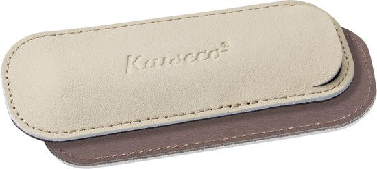 Kaweco - Leather pouch ECO Sport - Creamy aan de ene kant, Espresso aan de andere kant - with print - 2 pens