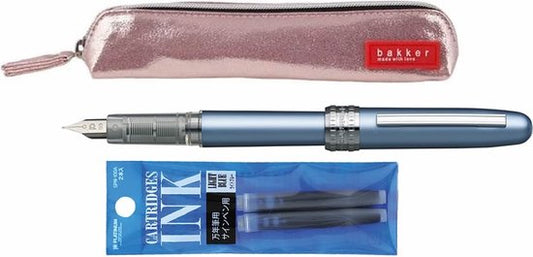 Platinum Vulpen Plaisir Shell Frosty Blue MEDIUM/0.5 - Bakker Made With Love Fair Trade Etui ROZE - Dyestuff cartridge ink (pack of 2) Light Blue