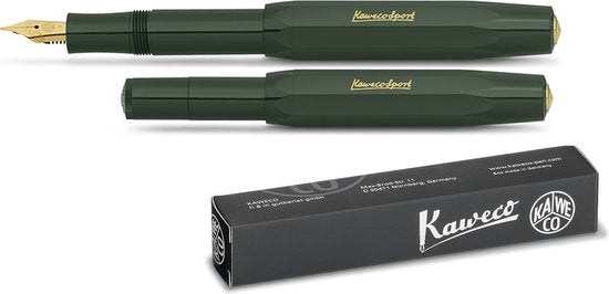 Kaweco - Cadeauset - (5delig) - Vulpen CLASSIC SPORT GROEN Fountain Pen - Extra Fine - Vintage blikje - Oktogonal Clip Vergoldet - Patronen houder zwart - Vullingen