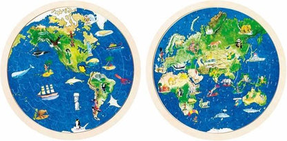 GOKI Puzzel - Wereldbol - 57 Stukjes - Tweezijdig - Hout - 6 Jaar