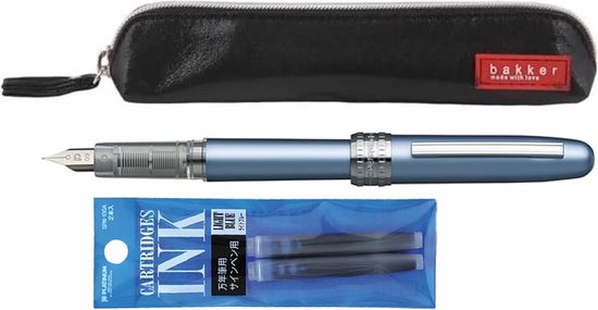 Platinum Vulpen Plaisir Shell Frosty Blue FINE/0.3 - Bakker Made With Love Fair Trade Etui Zwart - Dyestuff cartridge ink (pack of 2) Light Blue