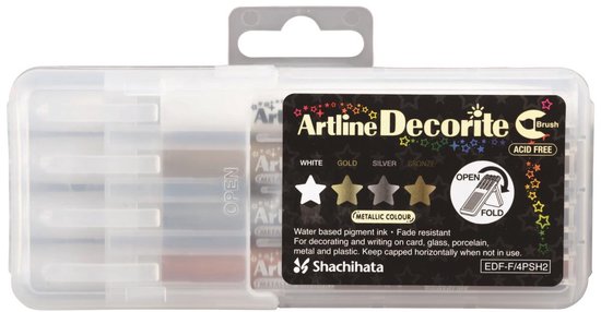 Artline - Decorite Brush - Metallic Markers set van 4 - wit - zilver - goud - brons