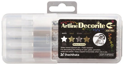 Artline - Decorite Brush - Metallic Markers set van 4 - wit - zilver - goud - brons