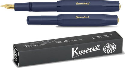 Kaweco - Cadeauset - (5delig) - Vulpen CLASSIC SPORT NAVY Fountain Pen - Extra Fine - Vintage blikje - Oktogonal Clip Vergoldet - Patronen houder zwart - Vullingen