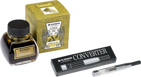 Platinum Japan - inktpotje - Vulpeninkt - potje vulpeninkt - Dyestuff 'Classic Ink' Citrus Black + Converter Silver 700