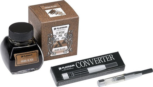 Platinum Japan - inktpotje - Vulpeninkt - potje vulpeninkt - Dyestuff 'Classic Ink' Khaki Black + Converter Silver 700