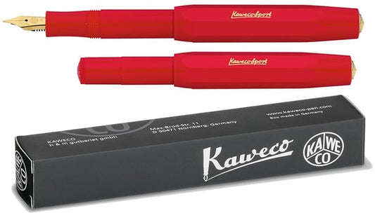 Kaweco - Cadeau - pennenset- (6delig) - Etui - Vulpen Fine met Clip - Balpen - Rood - Inktpatronen - Balpenvullingen Blauw Medium