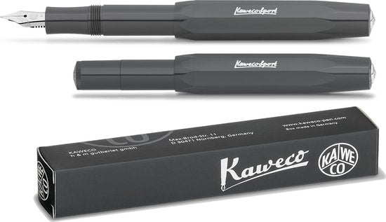 Kaweco - Vulpen (3delig) - Vulpen Sport Skyline Grijs Fountain Pen - Breed - Nostalgic Octagonal Clip Chrome -  doosje vullingen