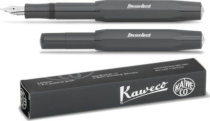 Kaweco - Vulpen (3delig) - Vulpen Sport Skyline Grijs Fountain Pen - Extra Fine - Nostalgic Octagonal Clip Chrome -  doosje vullingen